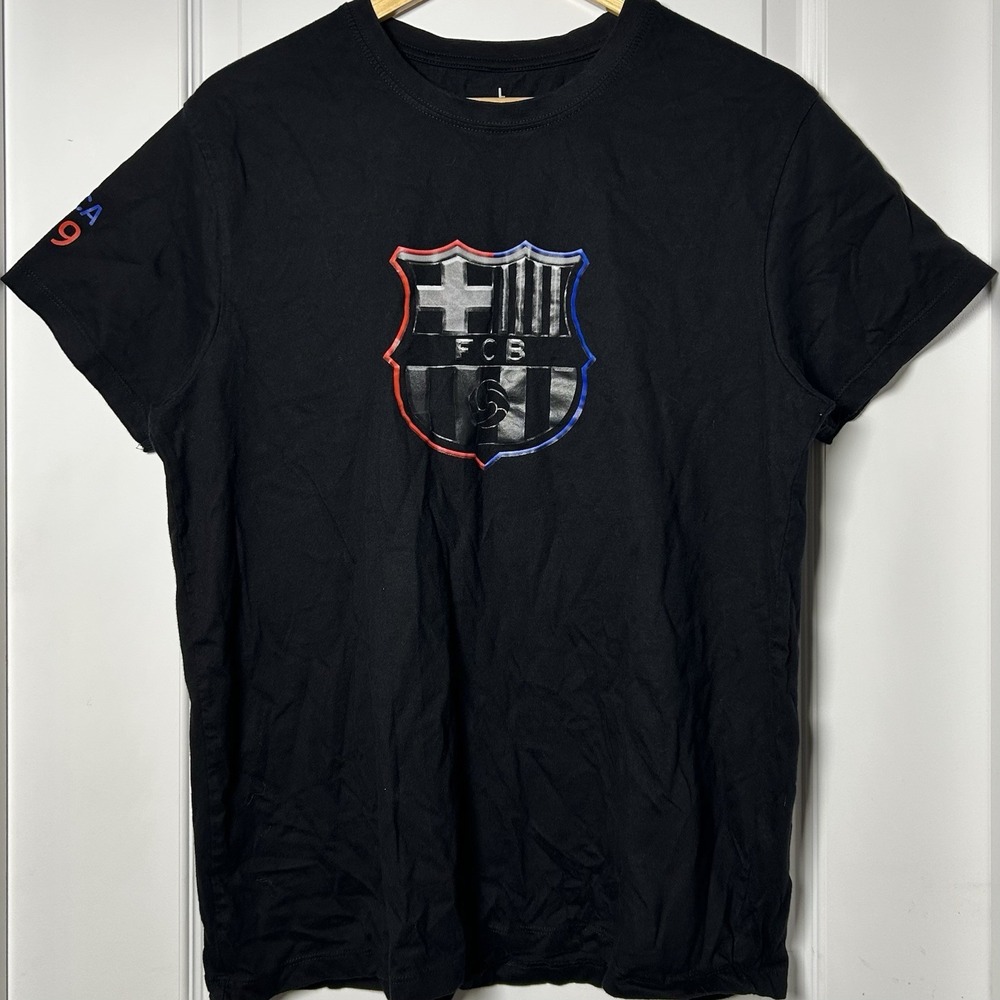 FC‎ Barcelona Black Graphic T-Shirt Soccer Football Sporty Y2K Streetwear Style